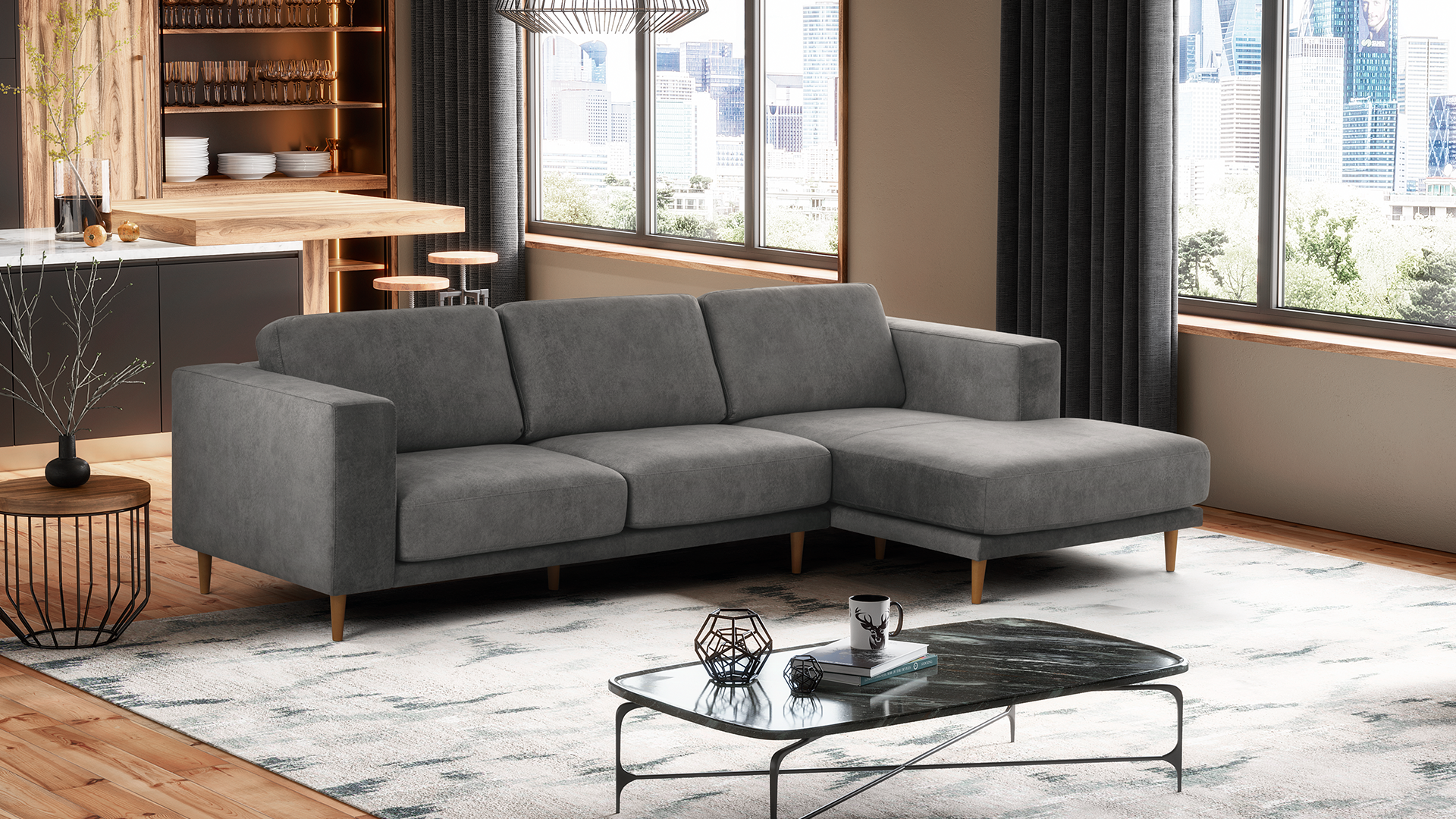 chaise-longue em tecido ou pele