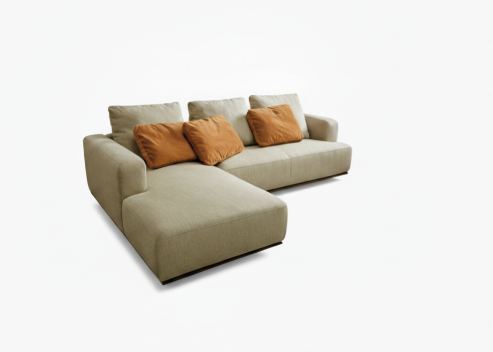 Edmond chaise longue with wooden plinth and superior comfort 
