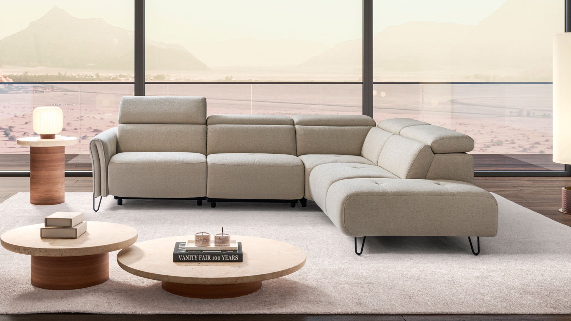 Meridiano Ginzo relax ou fixo em tecido com cabeços rebatíveis manuais ou elétricos