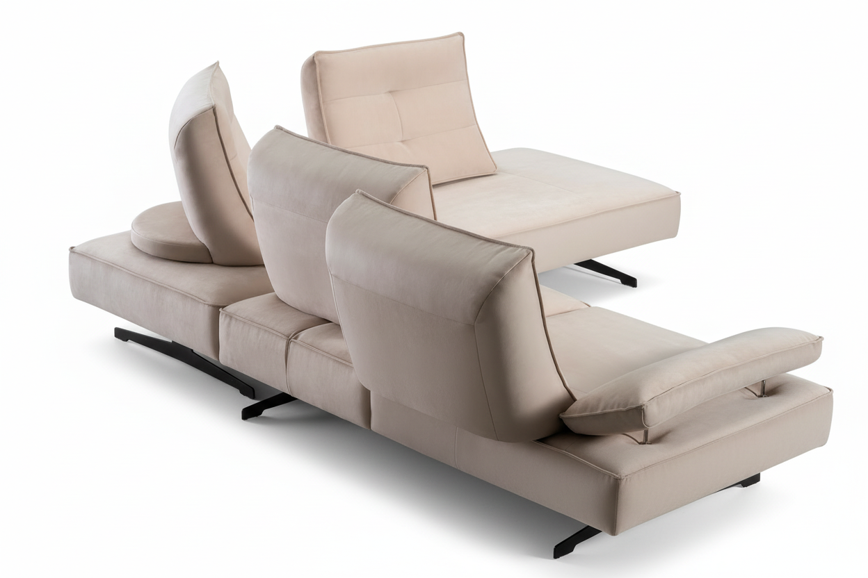 sofá de canto com costas de avanço e recuo 