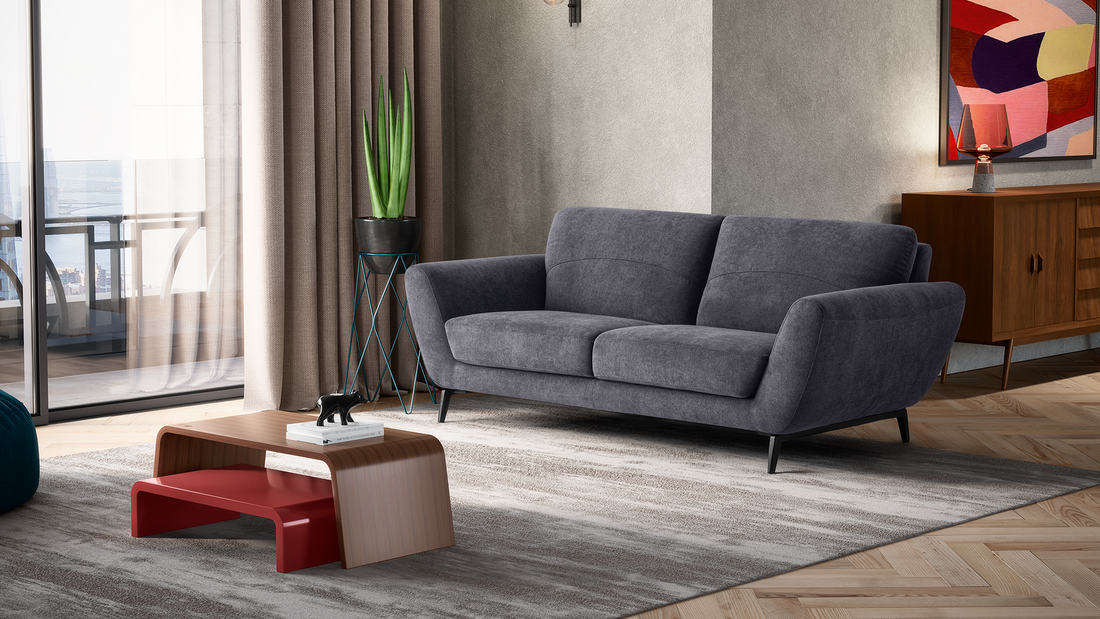 sofa fixo em tecido e pele