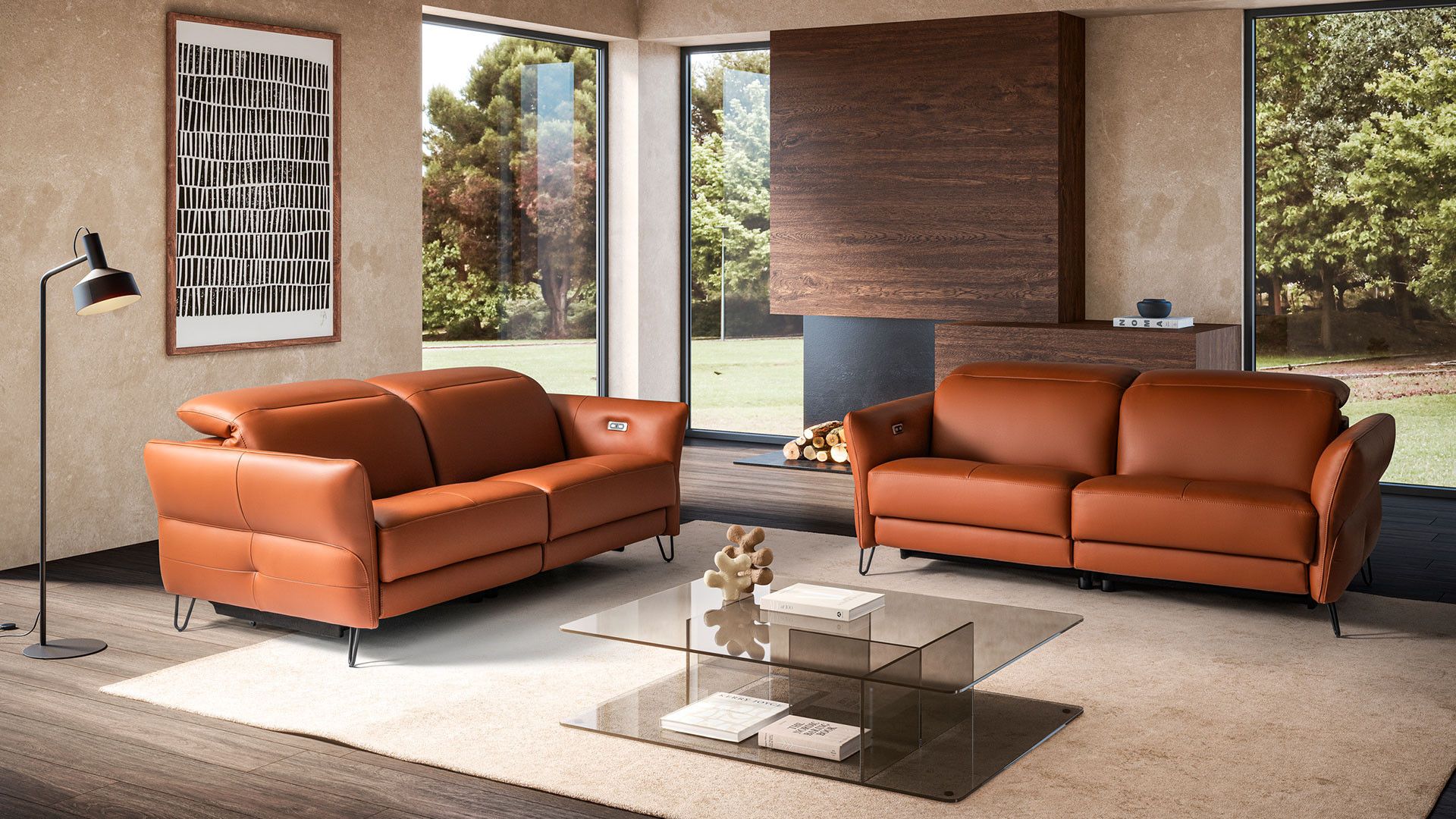 Sofá Lady fixo ou relax com cabeços rebatíveis em pele ou tecido