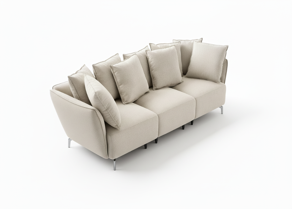 sofá fixo e acolhedor em tecido ou pele